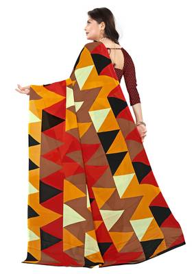 Multicolor printed faux georgette saree with blouse 3