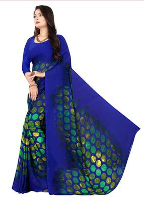 Multicolor printed faux georgette saree with blouse 2