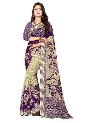 Multicolor printed faux georgette saree with blouse 1