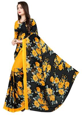 Multicolor printed faux georgette saree with blouse 3