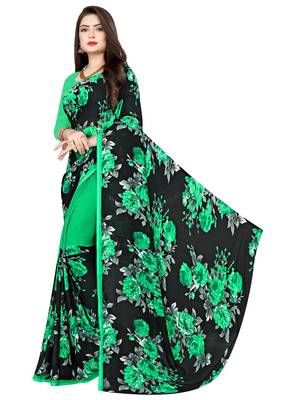 Multicolor printed faux georgette saree with blouse 3
