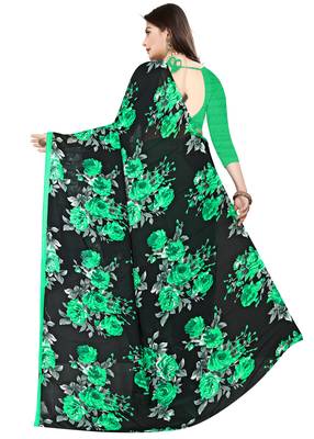 Multicolor printed faux georgette saree with blouse 4