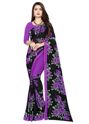Multicolor printed faux georgette saree with blouse 1