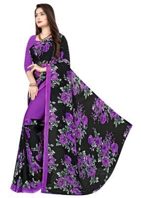 Multicolor printed faux georgette saree with blouse 3