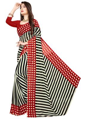 Cream printed faux georgette saree with blouse 3