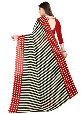 Cream printed faux georgette saree with blouse 4