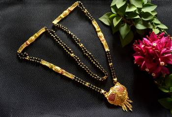 Designer Hand Crafted Temple Mangalsutra Gold Plated Long mangalsutra Necklace 1