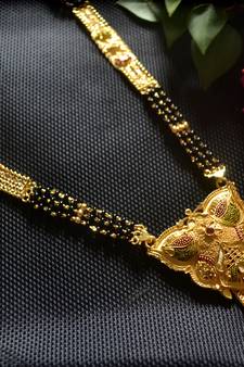 Designer hand crafted temple mangalsutra gold plated long mangalsutra necklace