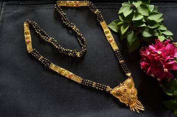 Designer hand crafted temple mangalsutra gold plated long mangalsutra necklace 2