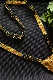 Designer hand crafted temple mangalsutra gold plated long mangalsutra necklace