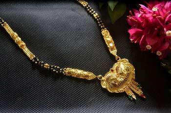 Designer hand crafted temple mangalsutra gold plated long mangalsutra necklace 1