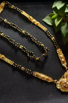 Designer hand crafted temple mangalsutra gold plated long mangalsutra necklace