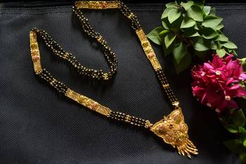 designer hand crafted temple mangalsutra gold plated long mangalsutra necklace 2