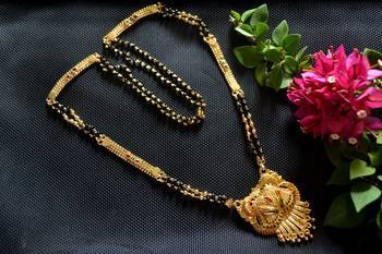  Designer hand crafted temple mangalsutra gold plated long mangalsutra necklace 1