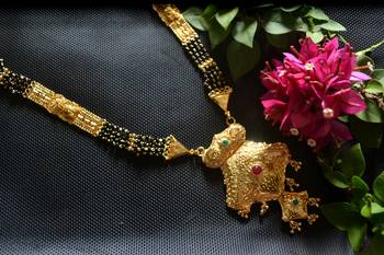 Designer hand crafted temple mangalsutra gold plated long mangalsutra necklace 1