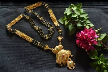Designer hand crafted temple mangalsutra gold plated long mangalsutra necklace 2