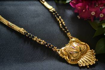 Designer hand crafted temple mangalsutra gold plated long mangalsutra necklace 1