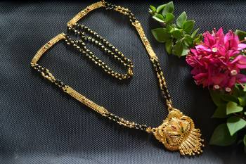 Designer hand crafted temple mangalsutra gold plated long mangalsutra necklace 2
