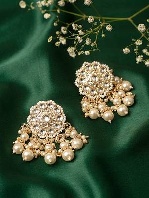 Designer kundan stone bridal dangler pearl stone earrings studs 1