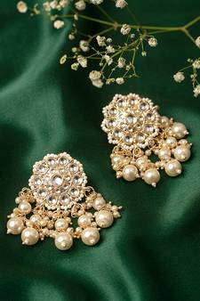 Designer kundan stone bridal dangler pearl stone earrings studs