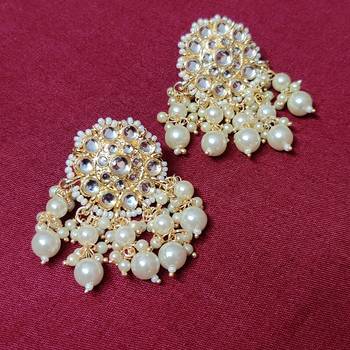 Designer kundan stone bridal dangler pearl stone earrings studs 1