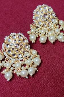 Designer kundan stone bridal dangler pearl stone earrings studs