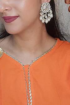 Designer kundan stone bridal dangler pearl stone earrings studs