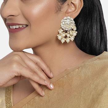 Designer kundan stone bridal dangler pearl stone earrings studs 3