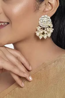 Designer kundan stone bridal dangler pearl stone earrings studs