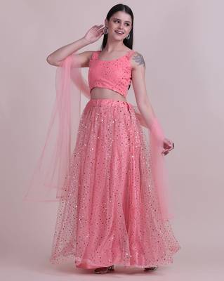 party wear peach net lehenga choli 1
