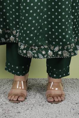 Women's Rayon Designer Floral Printed Anarkali Kurti With Pant Set. 4