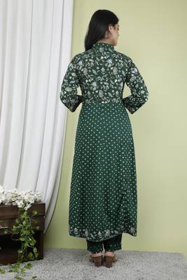 Women's Rayon Designer Floral Printed Anarkali Kurti With Pant Set. 5