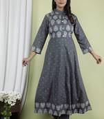 Women's Rayon Designer Floral Printed Anarkali Kurti With Pant Set.