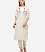 White embroidered cotton kurta-sets