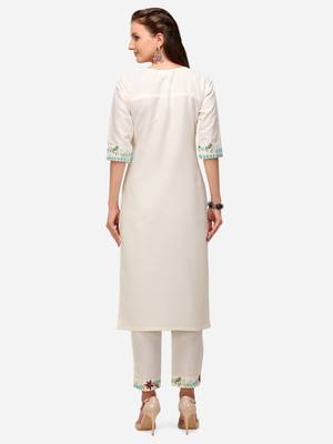White embroidered cotton kurta-sets 6