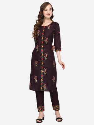 Purple embroidered cotton kurta-sets 1
