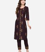 Purple embroidered cotton kurta-sets