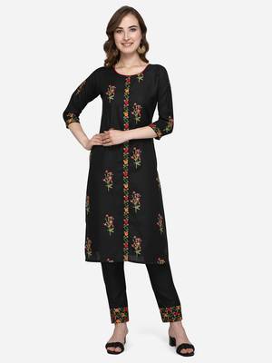 Black embroidered cotton kurta-sets 1