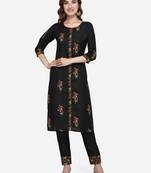 Black embroidered cotton kurta-sets