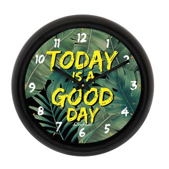 Today is a Good Day Green Designer Round Analog Black Wall Clock 1