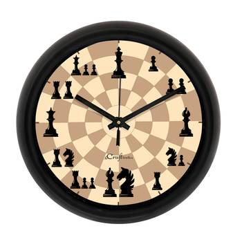 Chess Theme Brown Designer Round Analog Black Wall Clock 1