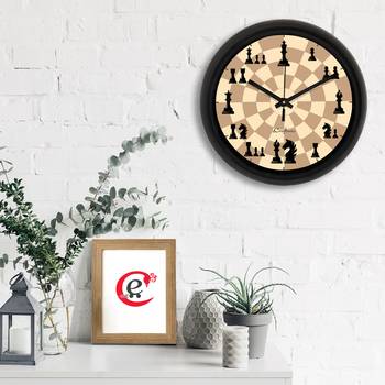 Chess Theme Brown Designer Round Analog Black Wall Clock 2
