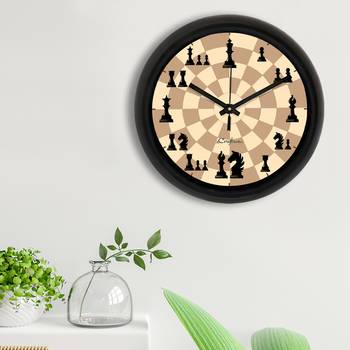 Chess Theme Brown Designer Round Analog Black Wall Clock 3
