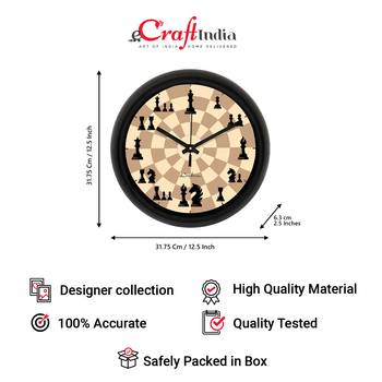 Chess Theme Brown Designer Round Analog Black Wall Clock 4