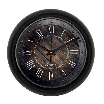 Rustic Wood and IronDesigner Round Analog Black Wall Clock 1