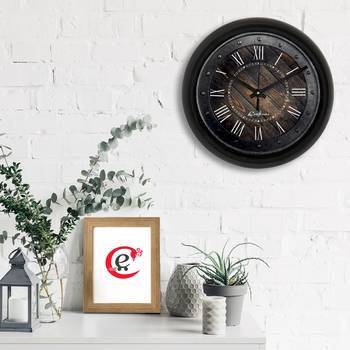 Rustic Wood and IronDesigner Round Analog Black Wall Clock 2