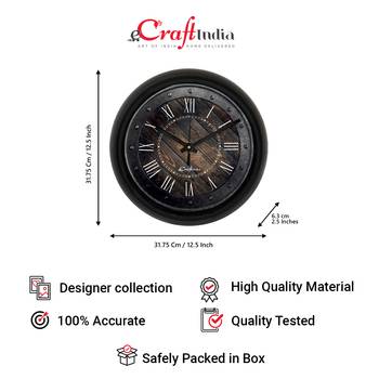 Rustic Wood and IronDesigner Round Analog Black Wall Clock 4