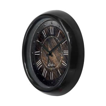 Rustic Wood and IronDesigner Round Analog Black Wall Clock 5