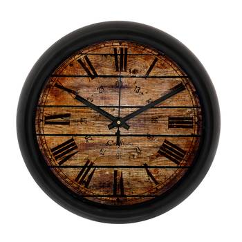 Rustic Wood Dark Brown Designer Round Analog Black Wall Clock 1