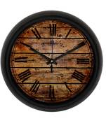 Rustic Wood Dark Brown Designer Round Analog Black Wall Clock
